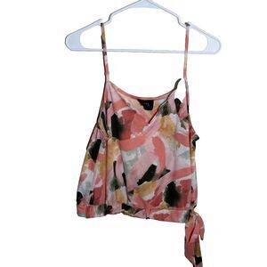 Fifty Street Blouse Women's XL V-Neck Colorful Artsy Cropped Scalloped Cami